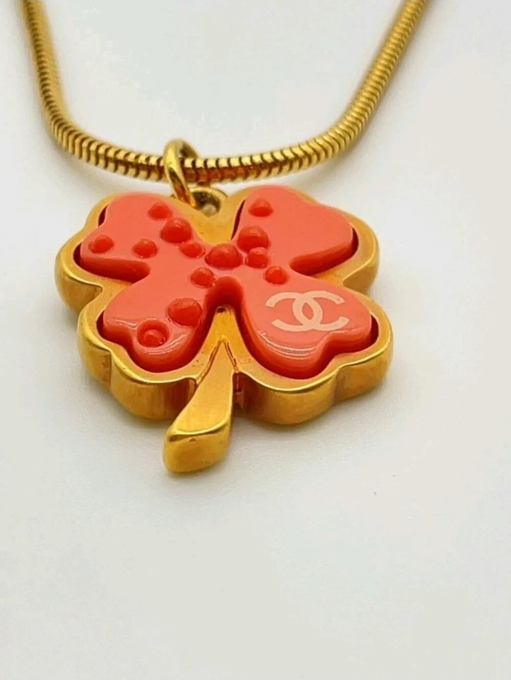 CHANEL Coco Mark Clover Pink Gold  Necklace